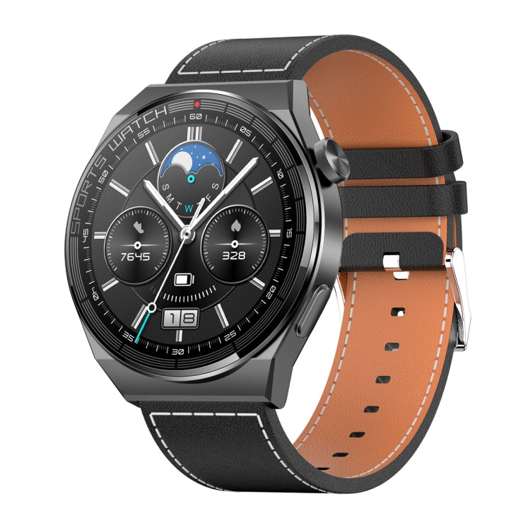 KT62 1.36 inch TFT Round Screen Smart Watch Supports Bluetooth Call/Blood Oxygen Monitoring, Strap:Leather Strap(Black) - Smart Watches by PMC TechLife | Online Shopping South Africa | PMC TechLife