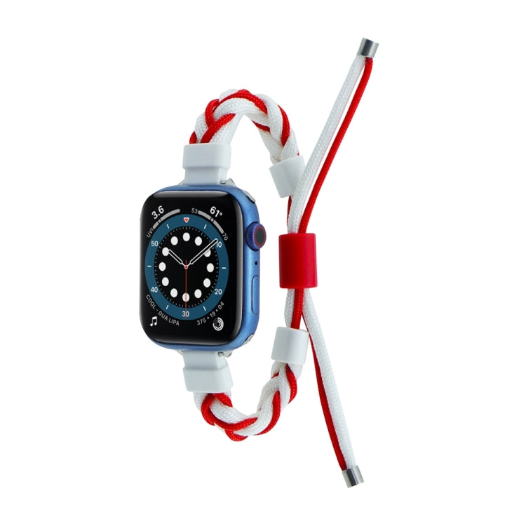 Silicone Bean Braided Cord Nylon Watch Band For Apple Watch SE 2023 44mm(White Red) - Watch Bands by PMC TechLife | Online Shopping South Africa | PMC TechLife