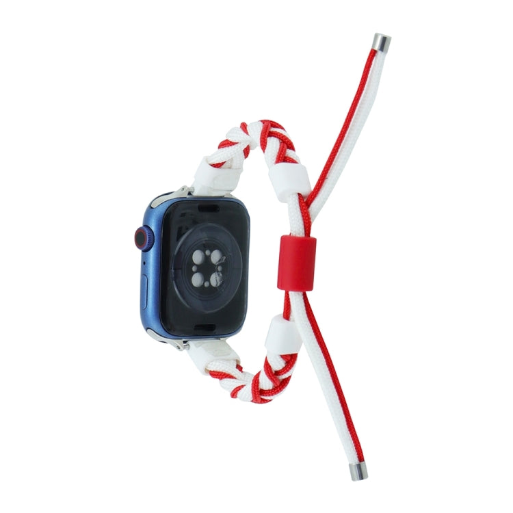 Silicone Bean Braided Cord Nylon Watch Band For Apple Watch SE 2023 44mm(White Red) - Watch Bands by PMC TechLife | Online Shopping South Africa | PMC TechLife