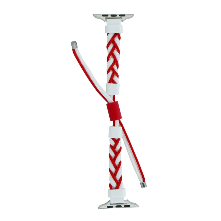 Silicone Bean Braided Cord Nylon Watch Band For Apple Watch SE 2023 44mm(White Red) - Watch Bands by PMC TechLife | Online Shopping South Africa | PMC TechLife