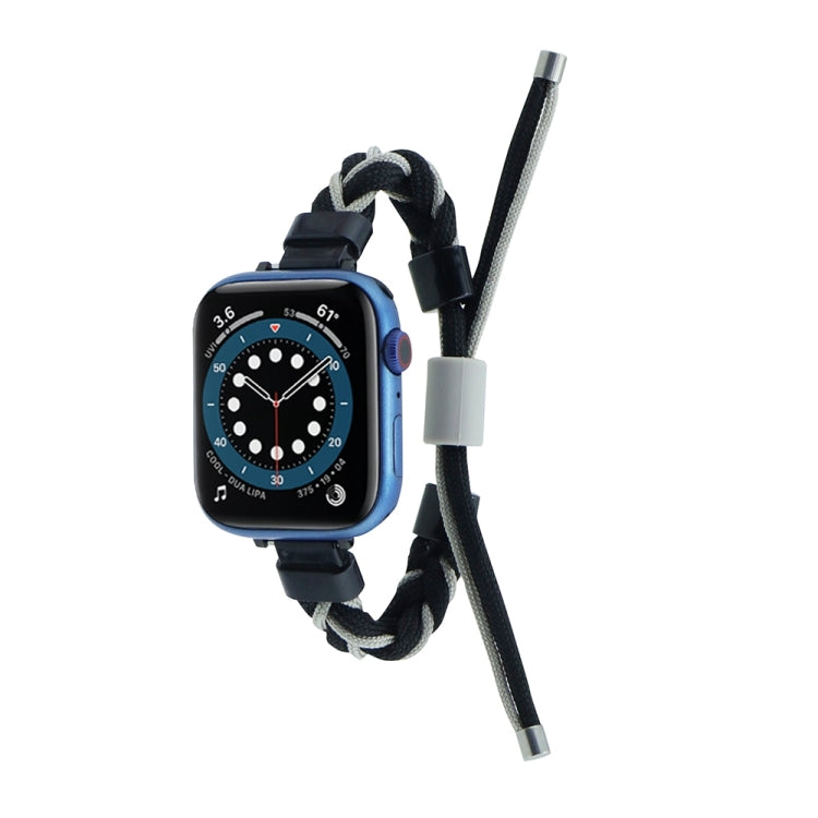 Silicone Bean Braided Cord Nylon Watch Band For Apple Watch SE 2023 44mm(Black Grey) - Watch Bands by PMC TechLife | Online Shopping South Africa | PMC TechLife
