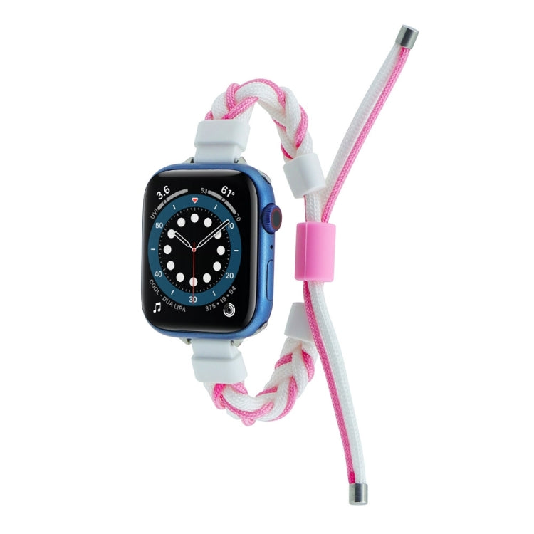 Silicone Bean Braided Cord Nylon Watch Band For Apple Watch 9 45mm(White Pink) - Watch Bands by PMC TechLife | Online Shopping South Africa | PMC TechLife