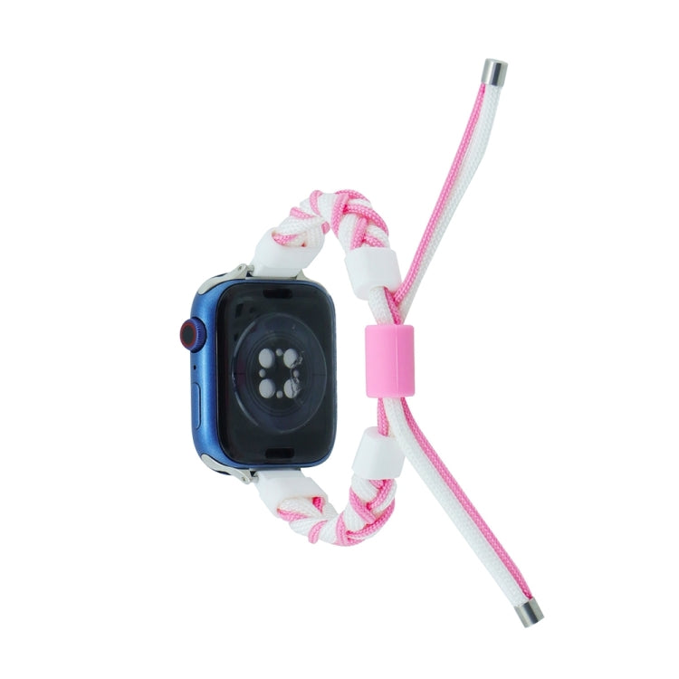 Silicone Bean Braided Cord Nylon Watch Band For Apple Watch 9 45mm(White Pink) - Watch Bands by PMC TechLife | Online Shopping South Africa | PMC TechLife