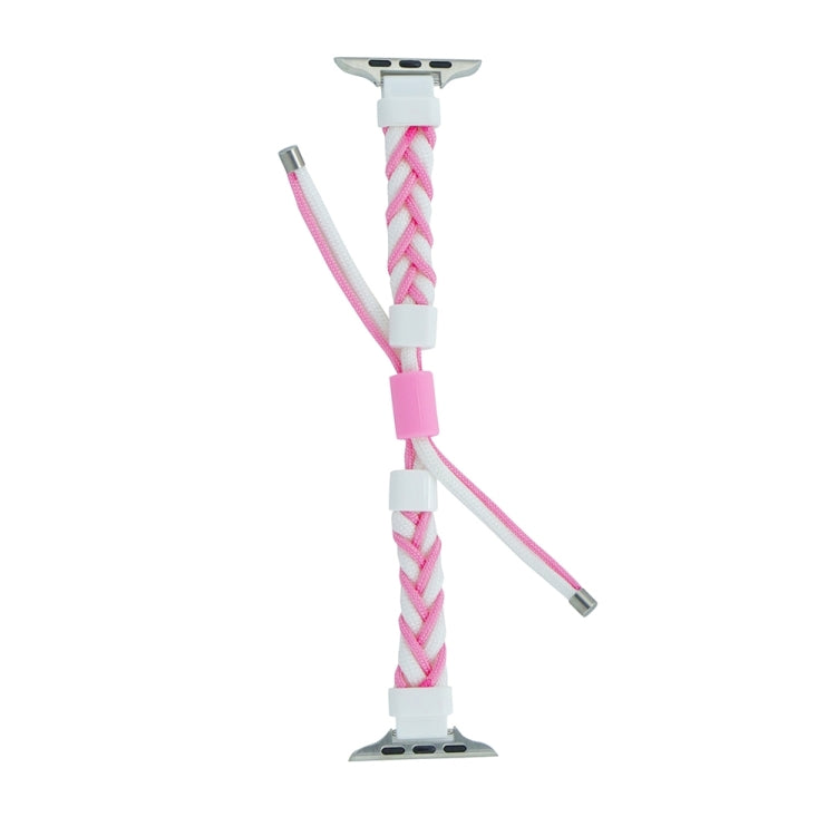 Silicone Bean Braided Cord Nylon Watch Band For Apple Watch 9 45mm(White Pink) - Watch Bands by PMC TechLife | Online Shopping South Africa | PMC TechLife