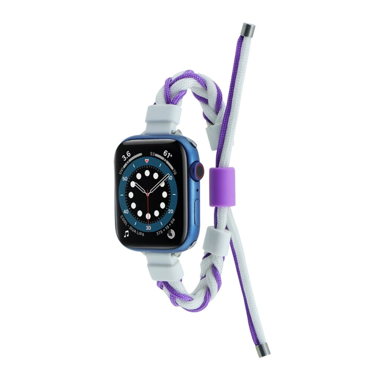 Silicone Bean Braided Cord Nylon Watch Band For Apple Watch 9 45mm(White Purple) - free shipping - PMC TechLife - Order now!