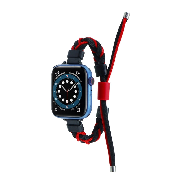 Silicone Bean Braided Cord Nylon Watch Band For Apple Watch 9 45mm(Black Red) - Watch Bands by PMC TechLife | Online Shopping South Africa | PMC TechLife