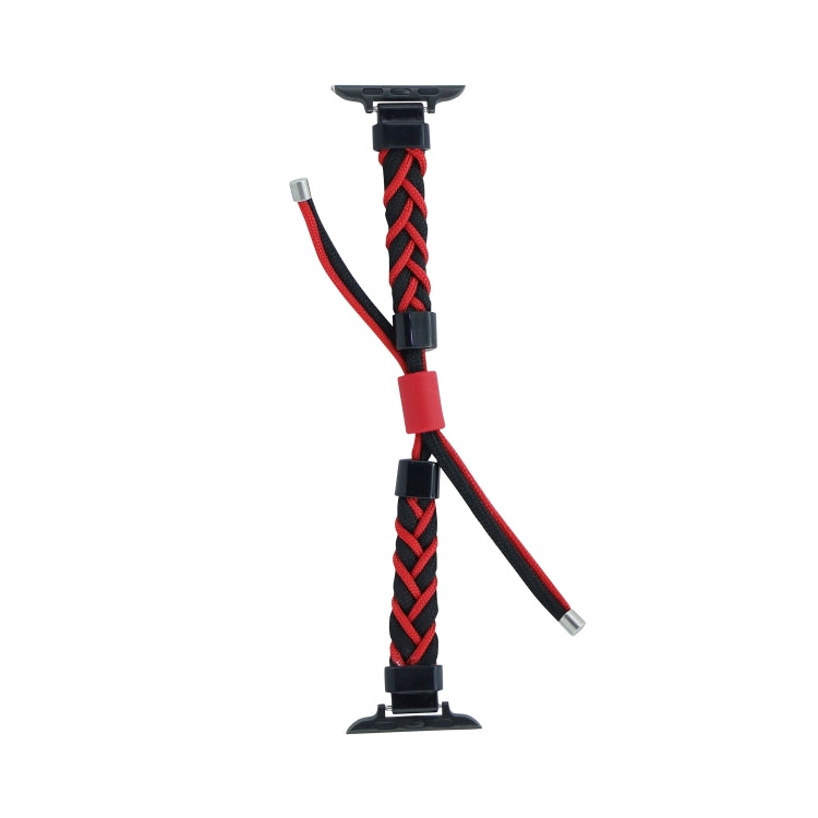 Silicone Bean Braided Cord Nylon Watch Band For Apple Watch 9 45mm(Black Red) - Watch Bands by PMC TechLife | Online Shopping South Africa | PMC TechLife
