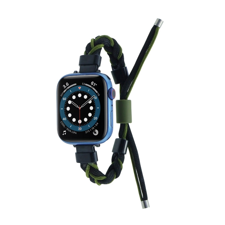 Silicone Bean Braided Cord Nylon Watch Band For Apple Watch 9 45mm(Black Green) - Watch Bands by PMC TechLife | Online Shopping South Africa | PMC TechLife