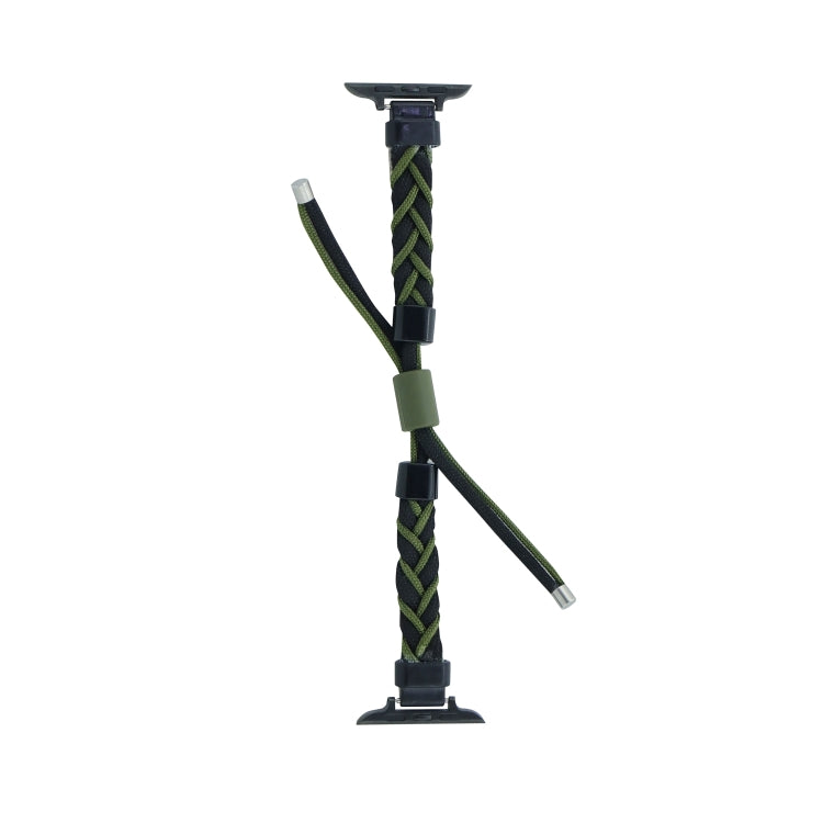 Silicone Bean Braided Cord Nylon Watch Band For Apple Watch 9 45mm(Black Green) - Watch Bands by PMC TechLife | Online Shopping South Africa | PMC TechLife