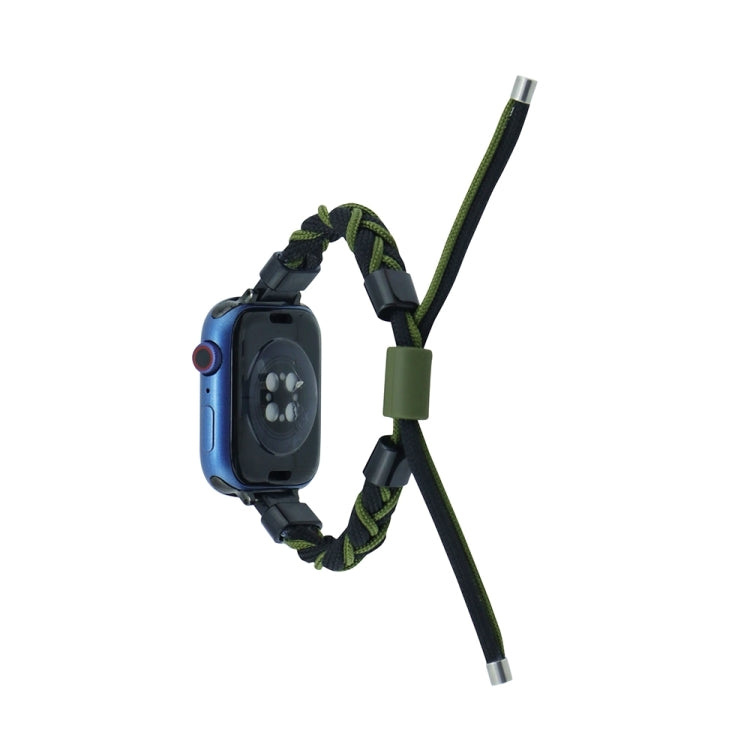 Silicone Bean Braided Cord Nylon Watch Band For Apple Watch 9 41mm(Black Green) - Watch Bands by PMC TechLife | Online Shopping South Africa | PMC TechLife