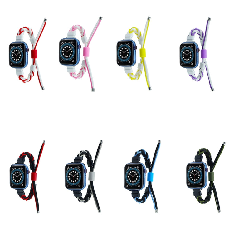 Silicone Bean Braided Cord Nylon Watch Band For Apple Watch 9 41mm(Black Red) - free shipping - PMC TechLife - Order now!