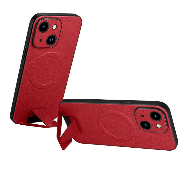 For iPhone 14 Plus SULADA Folding Holder Lambskin Texture MagSafe Phone Case(Red) - free shipping - PMC TechLife - Order now!