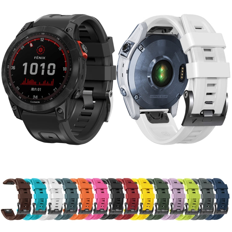 Compatible with Garmin Tactix 7 Pro / Fenix 7X  / 6X Pro 26mm Screw Black Steel Buckle Silicone Watch Band(White) - Watch Bands by PMC TechLife | Online Shopping South Africa | PMC TechLife | Buy Now Pay Later Mobicred