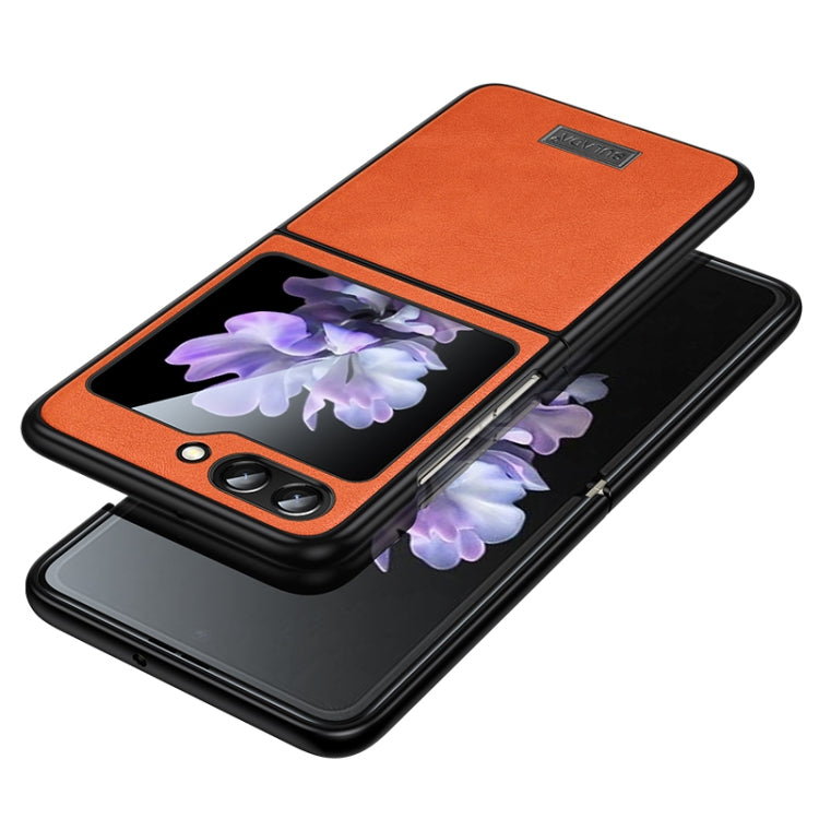 For Samsung Galaxy Z Flip5 SULADA Shockproof TPU + Handmade Leather Phone Case(Orange) - Galaxy Z Flip5 Cases by SULADA | Online Shopping South Africa | PMC TechLife | Buy Now Pay Later Mobicred