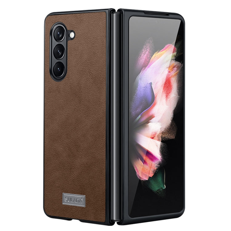 For Samsung Galaxy Z Fold5 SULADA Shockproof TPU + Handmade Leather Phone Case(Brown) - Galaxy Z Fold5 Cases by SULADA | Online Shopping South Africa | PMC TechLife | Buy Now Pay Later Mobicred