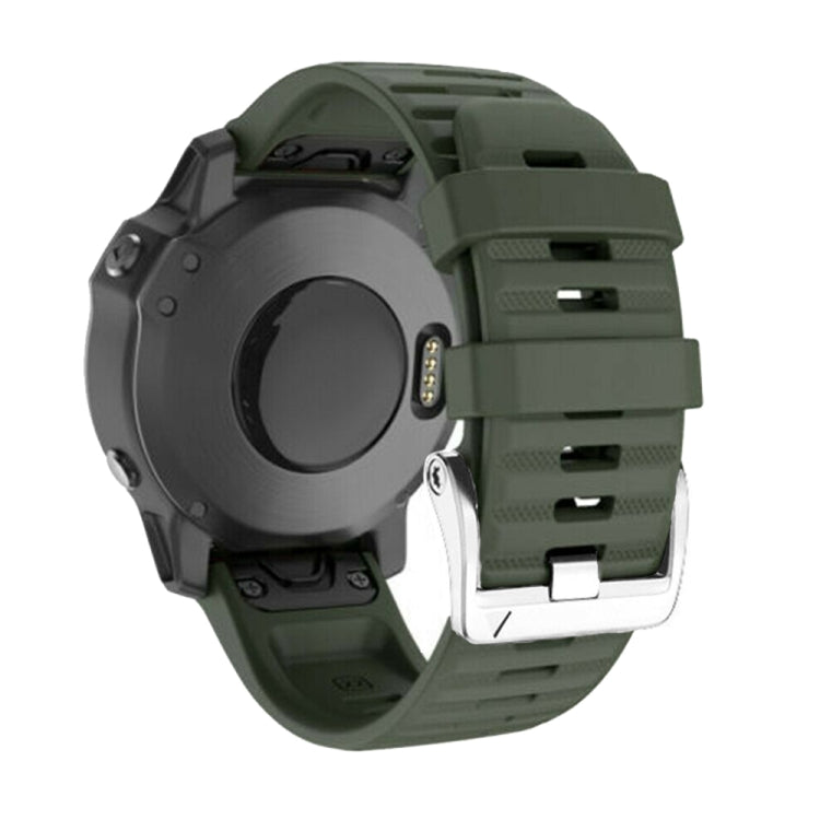 Compatible with Garmin Tactix 7 Pro / Fenix 7X / 6X Pro 26mm Screw Silver Steel Buckle Silicone Watch Band(Army Green) - free shipping - PMC TechLife - Order now!