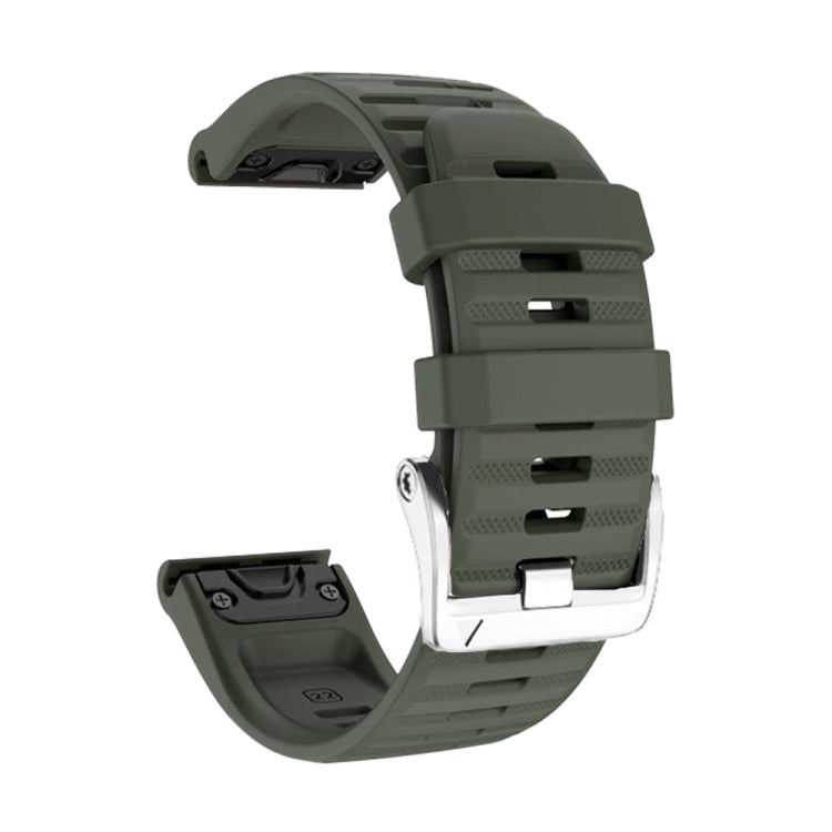 Compatible with Garmin Tactix 7 Pro / Fenix 7X / 6X Pro 26mm Screw Silver Steel Buckle Silicone Watch Band(Army Green) - free shipping - PMC TechLife - Order now!
