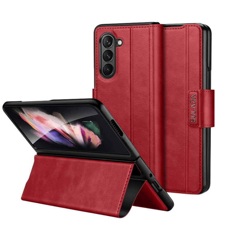 For Samsung Galaxy Z Fold5 SULADA All-inclusive Magnetic Snap Flip Leather Phone Case(Red) - free shipping - PMC TechLife - Order now!