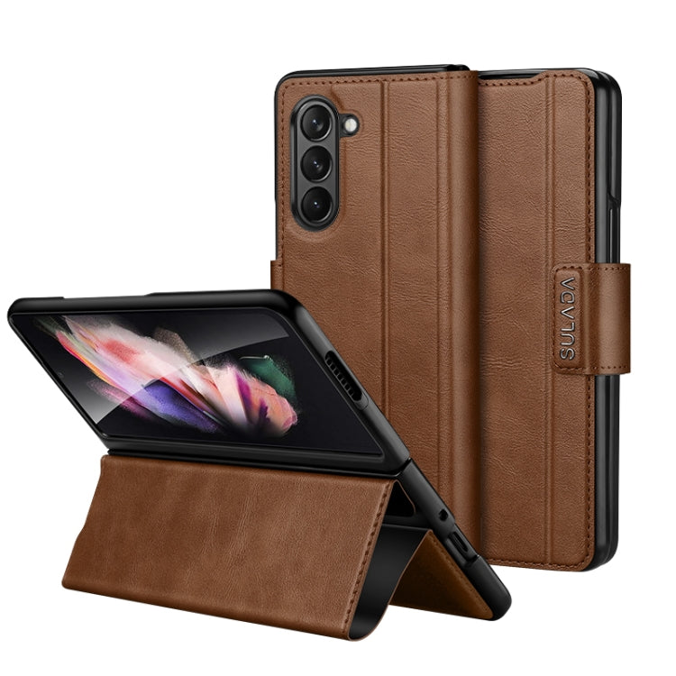 For Samsung Galaxy Z Fold5 SULADA All-inclusive Magnetic Snap Flip Leather Phone Case(Brown) - free shipping - PMC TechLife - Order now!