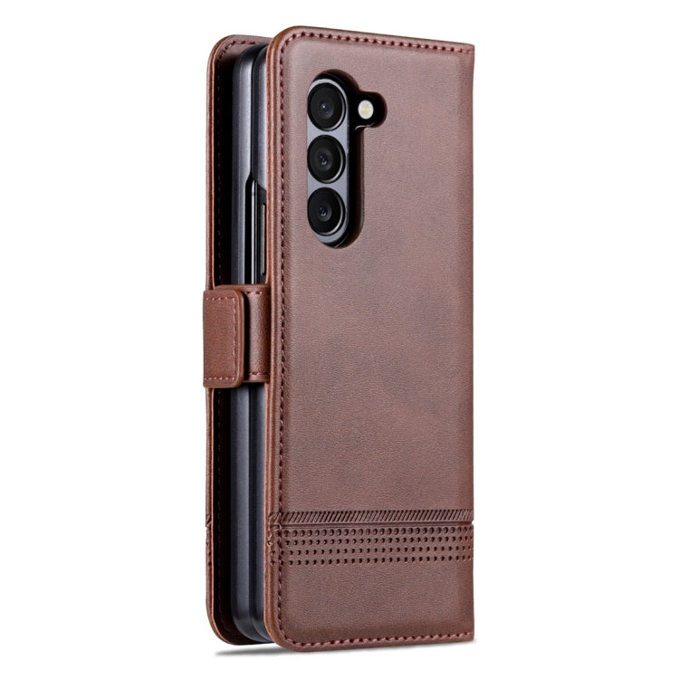 For Samsung Galaxy Z Fold5 5G AZNS Magnetic Calf Texture Flip Leather Phone Case(Dark Brown) - free shipping - PMC TechLife - Order now!