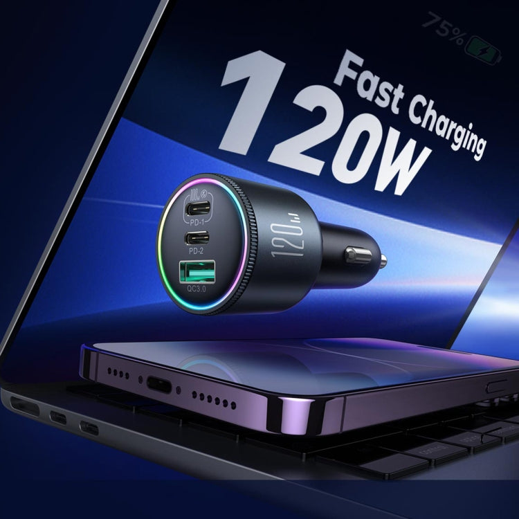 JOYROOM JR-CCN07 120W Dual PD+QC3.0 3-Port Car Charger(Dark Gray) - free shipping - PMC TechLife - Order now!