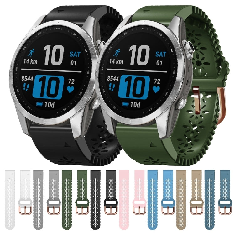 Compatible with Garmin Fenix 7S Pro 42mm Lady Lace Punch Silicone Watch Band(White) - Watch Bands by PMC TechLife | Online Shopping South Africa | PMC TechLife | Buy Now Pay Later Mobicred
