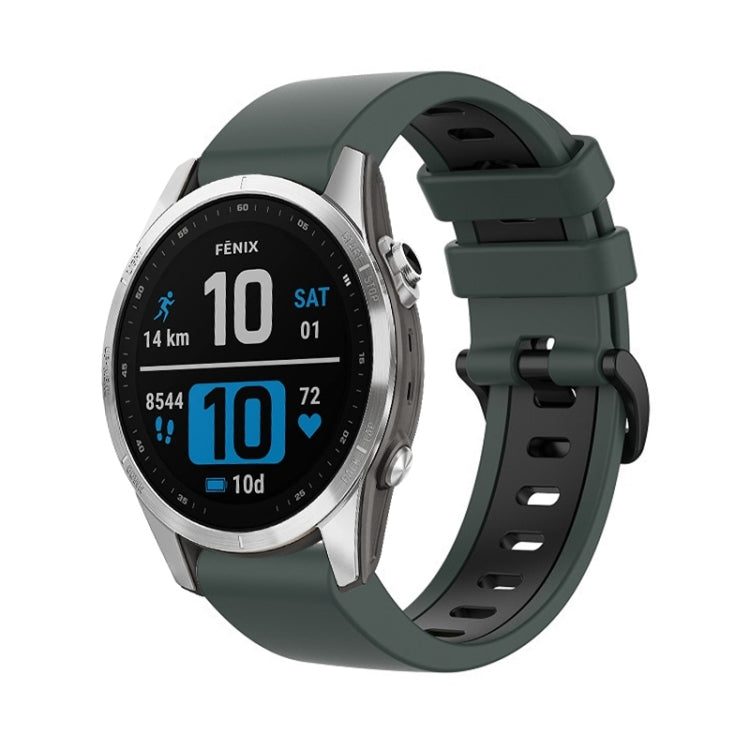 Compatible with Garmin Fenix 7 Pro 51mm Sports Two-Color Silicone Watch Band(Olive Green+Black) - free shipping - PMC TechLife - Order now!