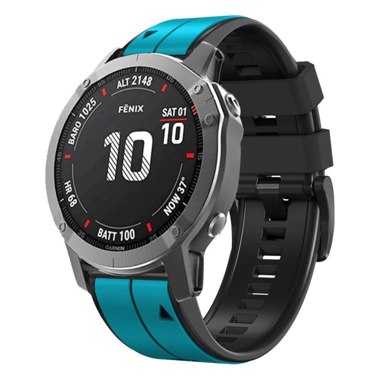 Compatible with Garmin Fenix 7 Pro 47mm Sports Two-Color Silicone Watch Band(Sky Blue+Black) - free shipping - PMC TechLife - Order now!