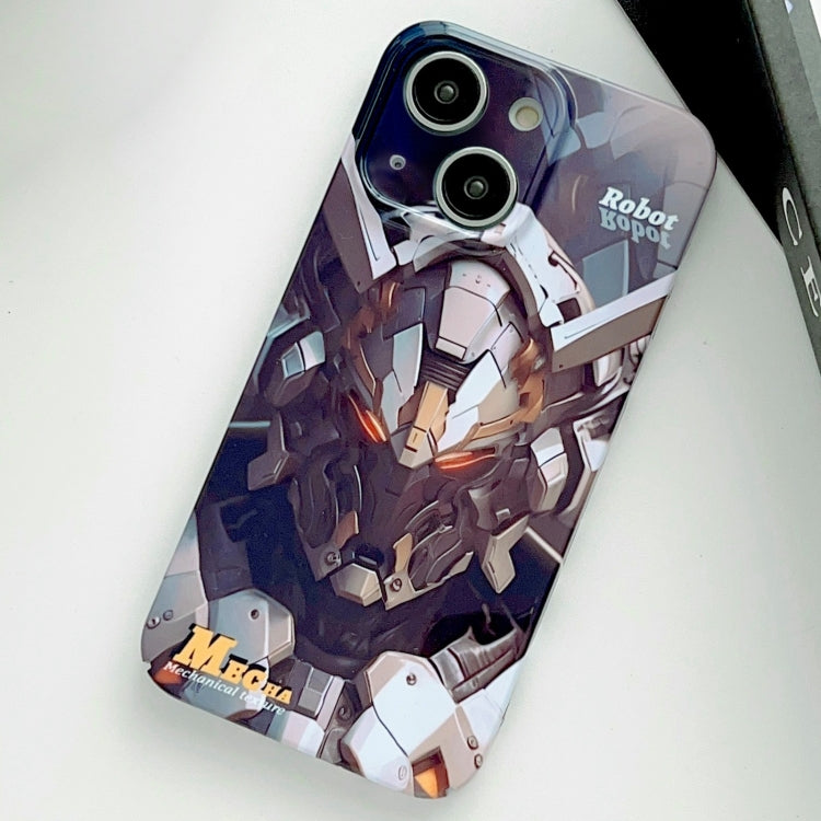 For iPhone 14 Plus Painted Pattern Precise Hole PC Phone Case(Grey Robot) - iPhone 14 Plus Cases by PMC TechLife | Online Shopping South Africa | PMC TechLife