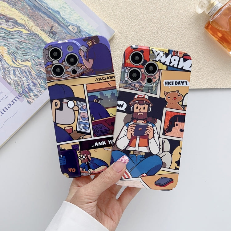 For iPhone 12 Painted Pattern Precise Hole PC Phone Case(Working Comics) - iPhone 12 / 12 Pro Cases by PMC TechLife | Online Shopping South Africa | PMC TechLife