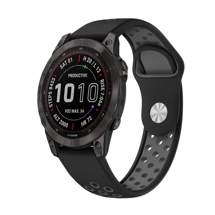 Compatible with Garmin Fenix 7 Pro 47mm Sports Breathable Silicone Watch Band(Black+Grey) - free shipping - PMC TechLife - Order now!