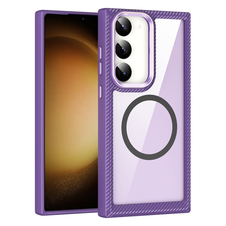 For Samsung Galaxy S23 5G MagSafe Carbon Fiber Transparent Back Panel Phone Case(Purple) - Galaxy S23 5G Cases by PMC TechLife | Online Shopping South Africa | PMC TechLife