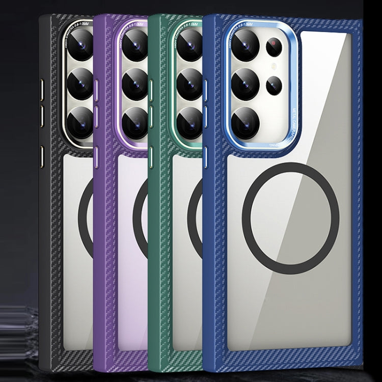 For Samsung Galaxy S23 Ultra 5G MagSafe Carbon Fiber Transparent Back Panel Phone Case(Purple) - Galaxy S23 Ultra 5G Cases by PMC TechLife | Online Shopping South Africa | PMC TechLife