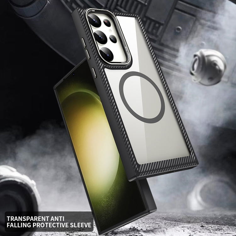 For Samsung Galaxy S23 5G MagSafe Carbon Fiber Transparent Back Panel Phone Case(Black) - Galaxy S23 5G Cases by PMC TechLife | Online Shopping South Africa | PMC TechLife