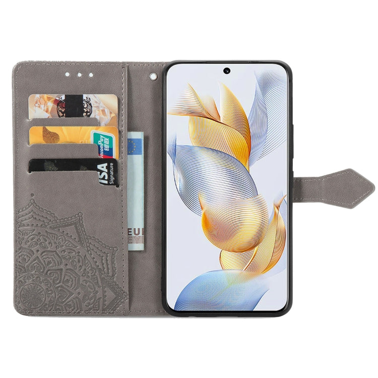 For Honor 90 5G Mandala Flower Embossed Leather Phone Case(Grey) - Honor Cases by PMC TechLife | Online Shopping South Africa | PMC TechLife | Buy Now Pay Later Mobicred