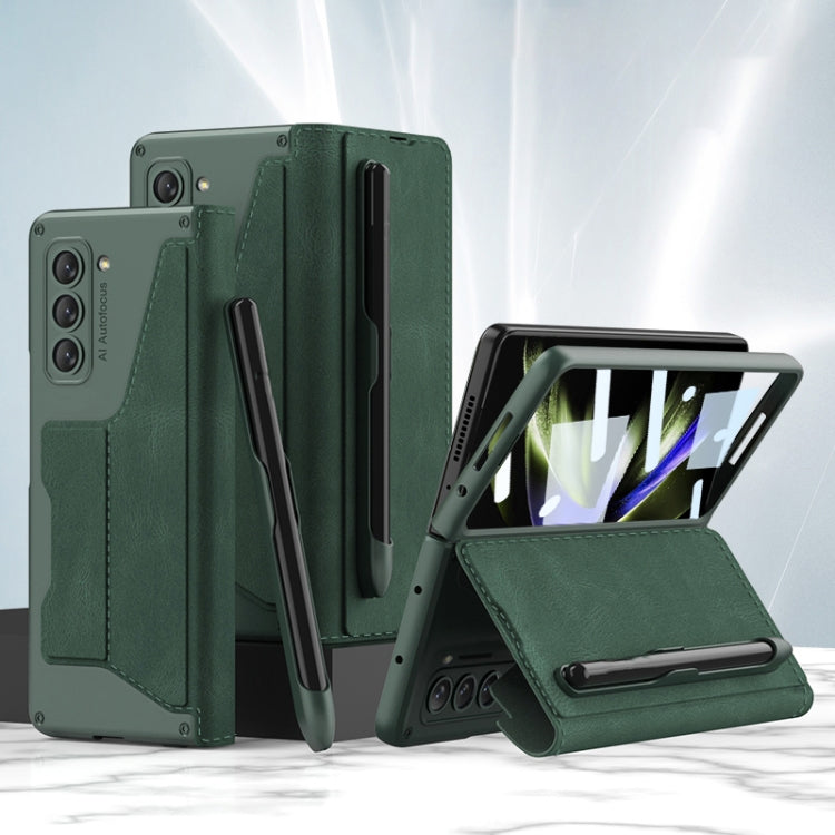 For Samsung Galaxy Z Fold5 5G GKK Screen Tempered Glass Film Armor Flip Leather Case with Pen Slot(Green) - free shipping - PMC TechLife - Order now!