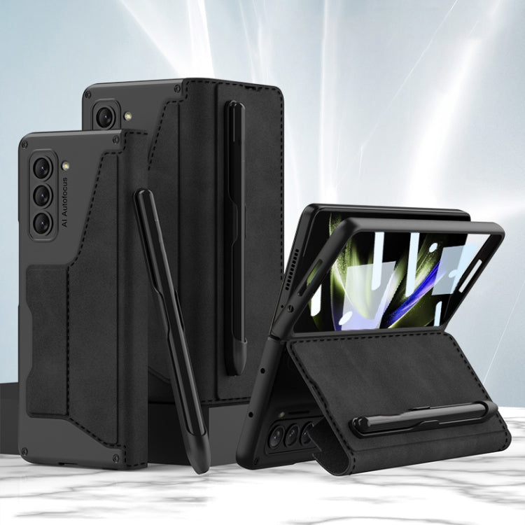 For Samsung Galaxy Z Fold5 5G GKK Screen Tempered Glass Film Armor Flip Leather Case with Pen Slot(Black) - free shipping - PMC TechLife - Order now!