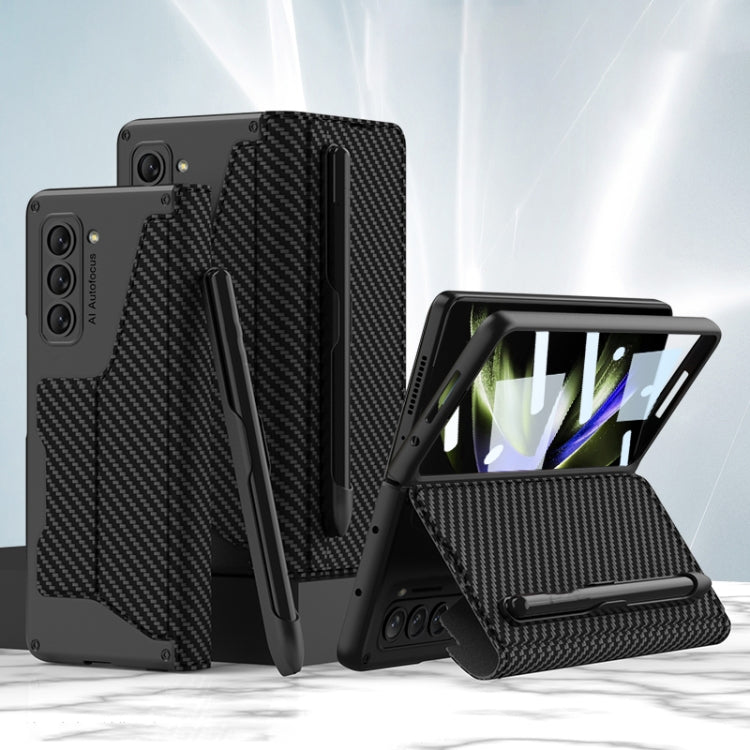 For Samsung Galaxy Z Fold5 5G GKK Screen Tempered Glass Film Armor Flip Leather Case with Pen Slot(Carbon Fiber Texture) - free shipping - PMC TechLife - Order now!
