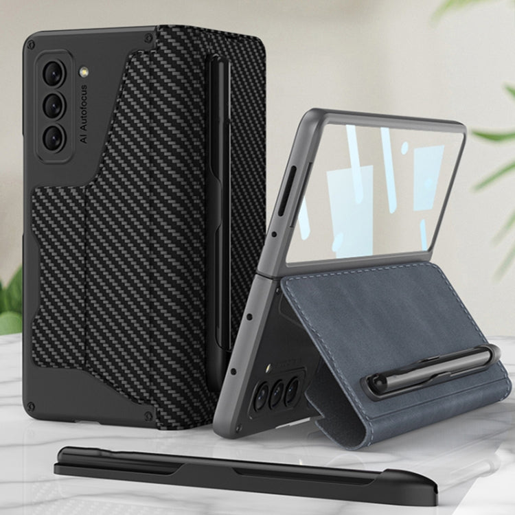For Samsung Galaxy Z Fold5 5G GKK Screen Tempered Glass Film Armor Flip Leather Case with Pen Slot(Carbon Fiber Texture) - free shipping - PMC TechLife - Order now!