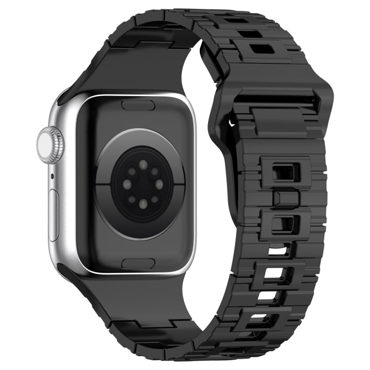 For Apple Watch 9 45mm Square Buckle Armor Style Silicone Watch Band(Plating Titanium Black) - Watch Bands by PMC TechLife | Online Shopping South Africa | PMC TechLife