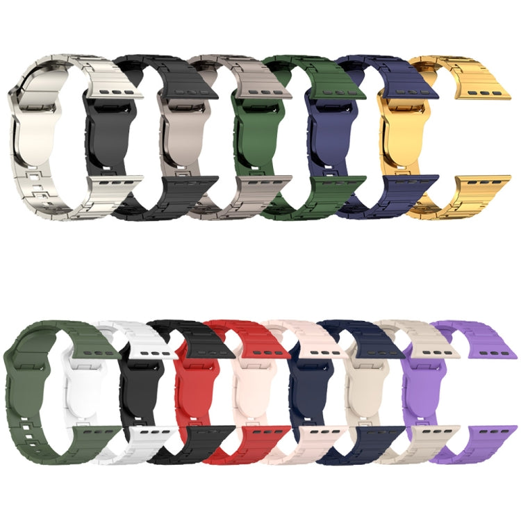 For Apple Watch SE 2023 44mm Square Buckle Armor Style Silicone Watch Band(Plating Gold) - Watch Bands by PMC TechLife | Online Shopping South Africa | PMC TechLife