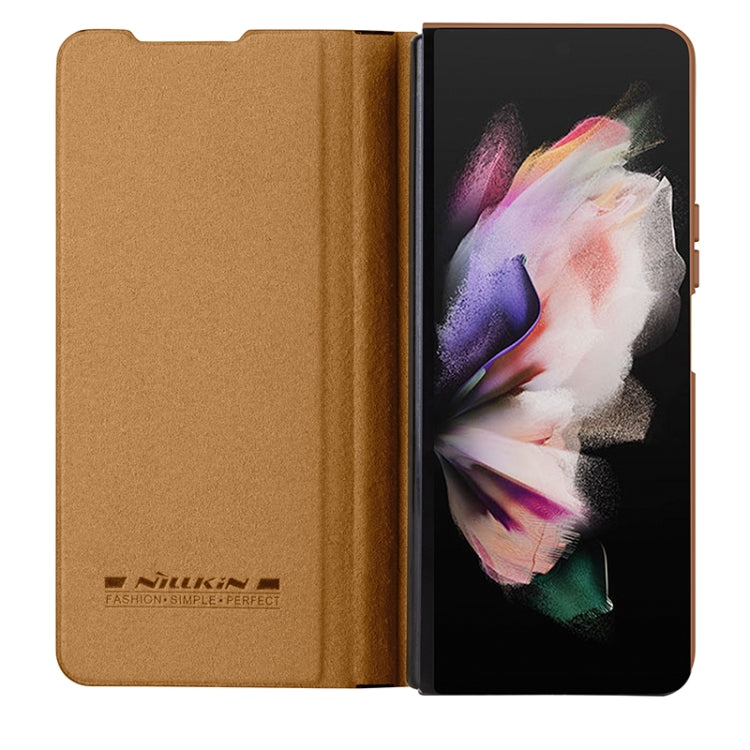 For Samsung Galaxy Z Fold5 NILLKIN QIN Series Pro Sliding Camera Cover Design Leather Phone Case(Brown) - free shipping - PMC TechLife - Order now!