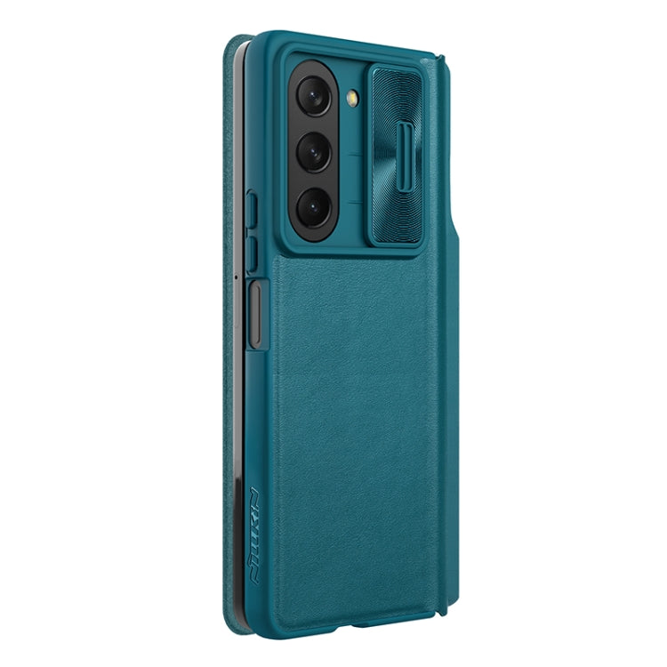 For Samsung Galaxy Z Fold5 NILLKIN QIN Series Pro Sliding Camera Cover Design Leather Phone Case(Cyan) - free shipping - PMC TechLife - Order now!