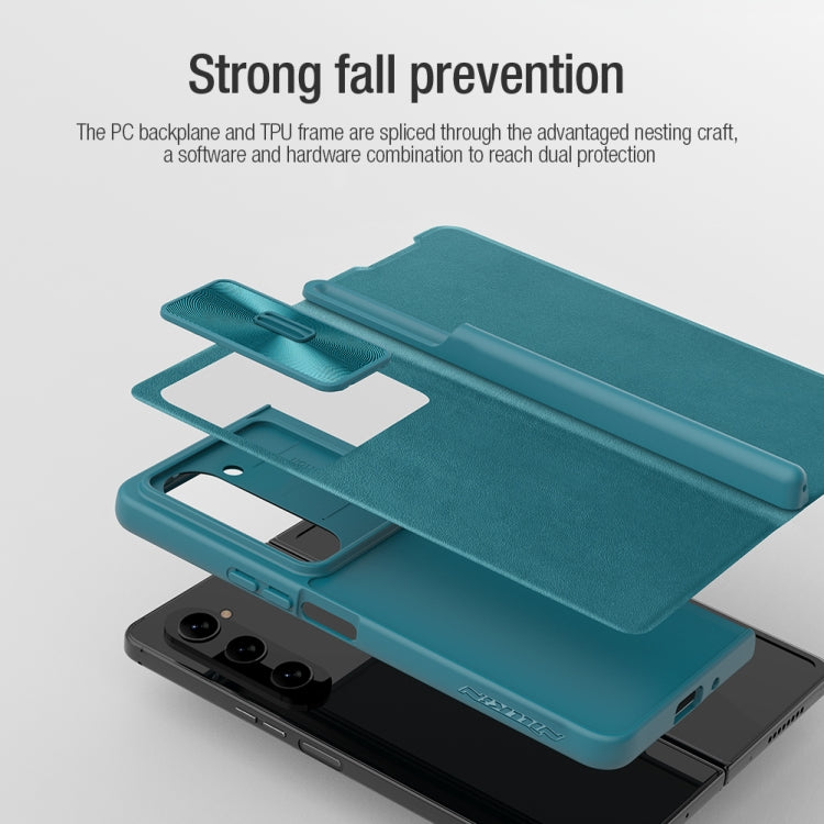 For Samsung Galaxy Z Fold5 NILLKIN QIN Series Pro Sliding Camera Cover Design Leather Phone Case(Cyan) - free shipping - PMC TechLife - Order now!