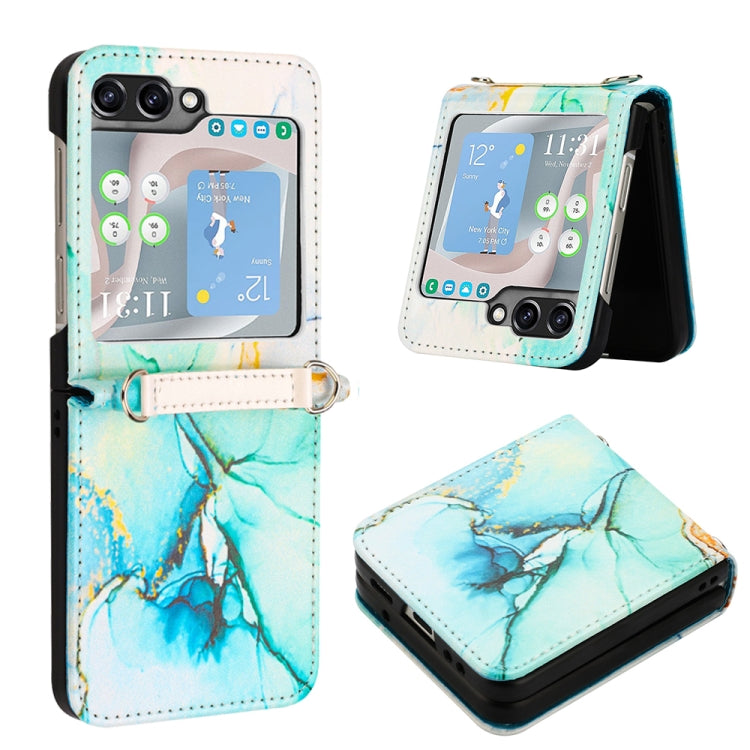 For Samsung Galaxy Z Flip5 PT003 Marble Pattern Flip Leather Phone Case(Green LS003) - free shipping - PMC TechLife - Order now!