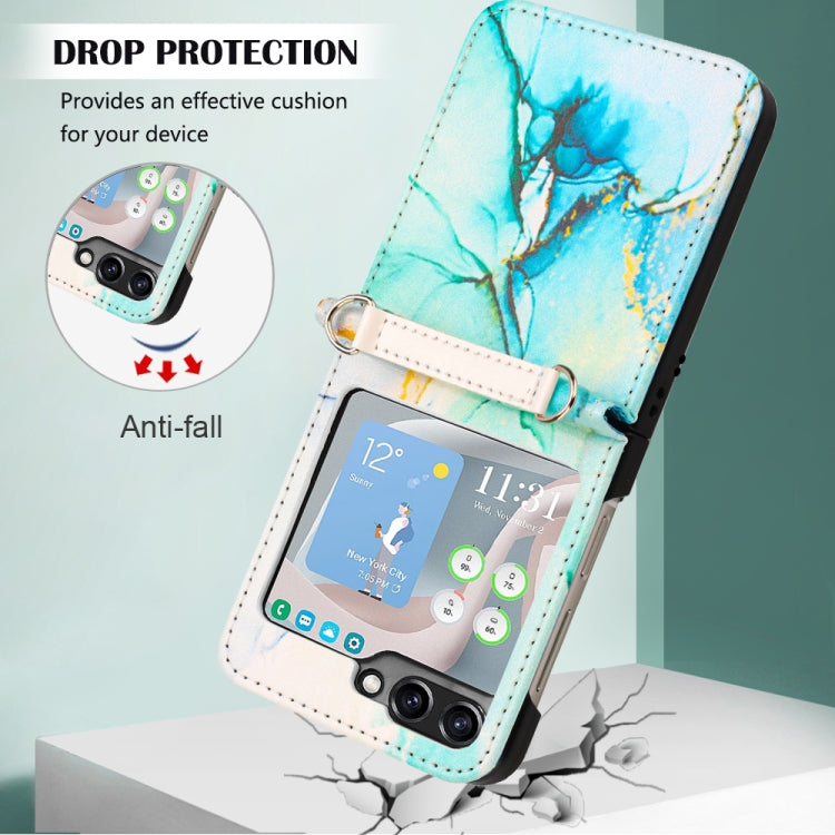 For Samsung Galaxy Z Flip5 PT003 Marble Pattern Flip Leather Phone Case(Green LS003) - free shipping - PMC TechLife - Order now!