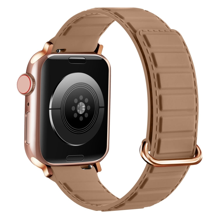 For Apple Watch 9 41mm Reverse Buckle Magnetic Silicone Watch Band(Rose Buckle Milk Apricot) - Watch Bands by PMC TechLife | Online Shopping South Africa | PMC TechLife