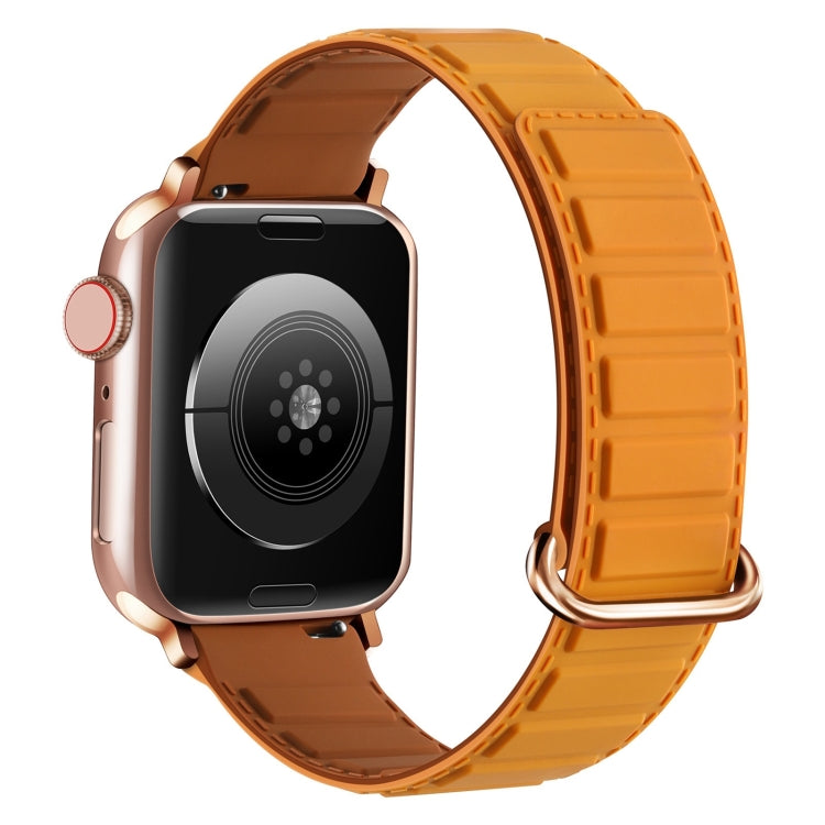 For Apple Watch 9 41mm Reverse Buckle Magnetic Silicone Watch Band(Rose Buckle Poppy Brown) - Watch Bands by PMC TechLife | Online Shopping South Africa | PMC TechLife