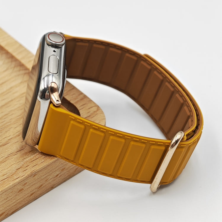 For Apple Watch 9 41mm Reverse Buckle Magnetic Silicone Watch Band(Rose Buckle Poppy Brown) - Watch Bands by PMC TechLife | Online Shopping South Africa | PMC TechLife