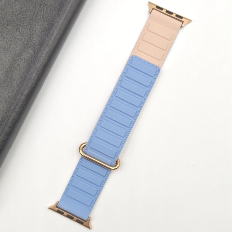 For Apple Watch 9 41mm Reverse Buckle Magnetic Silicone Watch Band(Rose Buckle Blue Pink) - Watch Bands by PMC TechLife | Online Shopping South Africa | PMC TechLife